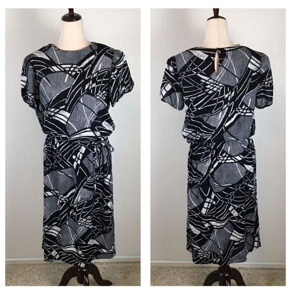 Vintage 80’s Lady Carol geometric print dress 8* - Picture 1 of 12